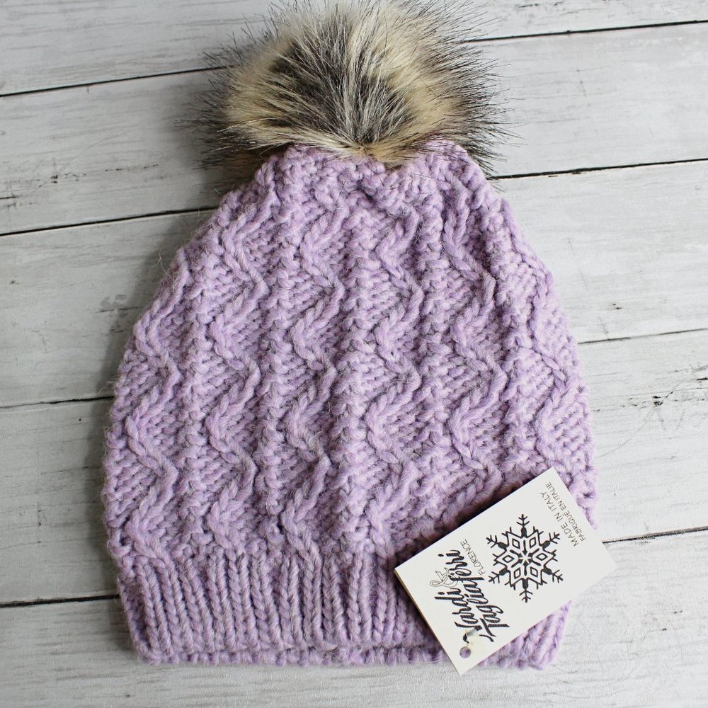 Nardi Tagliaferri Women's Wool Winter Beanie Pom Pom Hat Purple